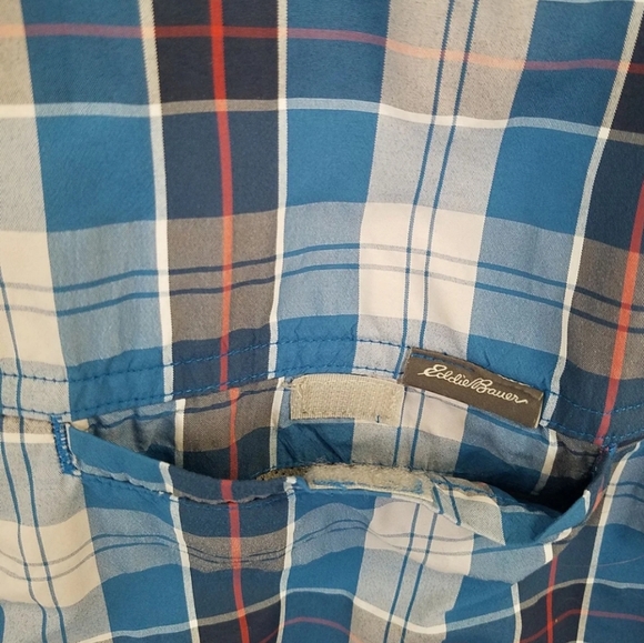 Eddie Bauer Mens Large Blue Plaid Quick Dry Shirt Short Sleeve Camp Hiking - Picture 7 of 12